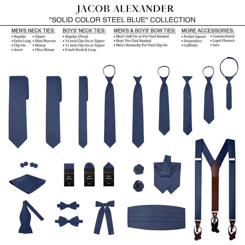 Jacob Alexander Men's Skinny Width 2" Solid Color Tie - Steel Blue - Image 5